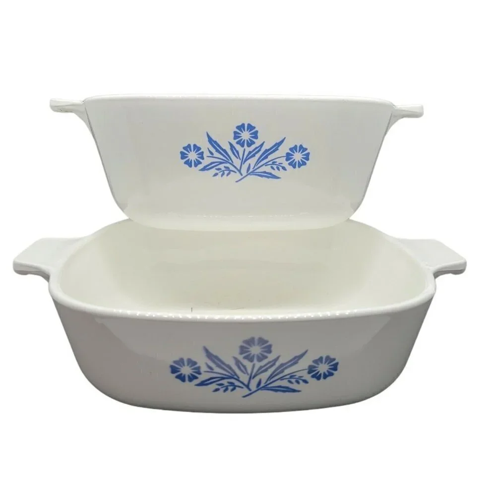 Corning Ware 1qt And 1 1/2qt Square Casserole Dishes Blue Cornflower READ DESC